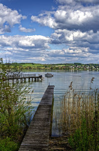 View of lake against cloudy sky