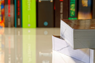 Close-up of books on table