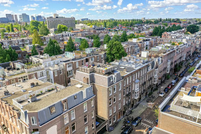 High angle view of buildings in city