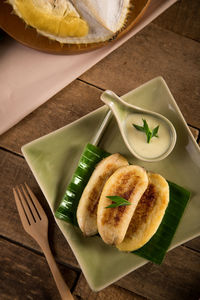 High angle view of breakfast on table