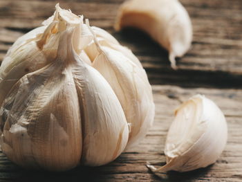 Close-up of garlic on table