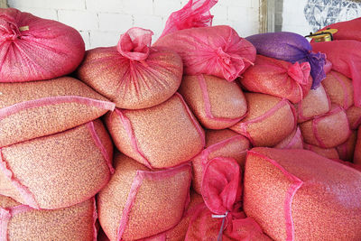 High angle view of pink fruits for sale in market