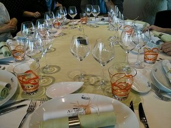 High angle view of food on table in restaurant