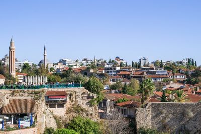 Antalya, turkey - november 26, 2022. scenic view over the traditional houses of old antalya kaleici.