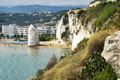 Panoramic view of pizzomunno rock, vieste, italy