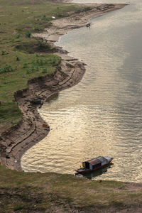 High angle view of nautical vessel on river