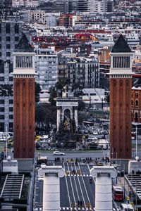 High angle view of buildings in city