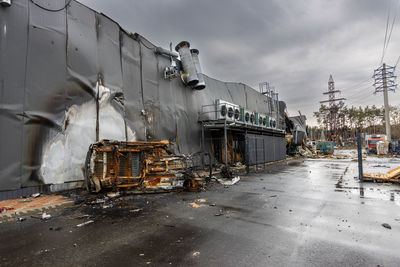 Outside the store, which was bombed, was looted by russian soldiers, occupiers.