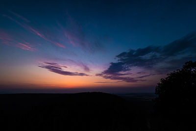Scenic view of silhouette mountain against sky during sunset