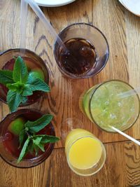 High angle view of drink on table