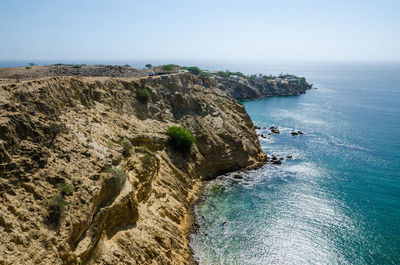 High angle view of sea against clear sky