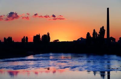 Scenic view of river against orange sky