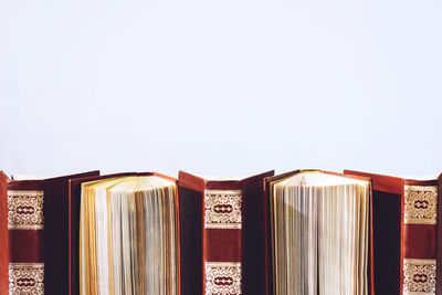 Close-up of books against white background