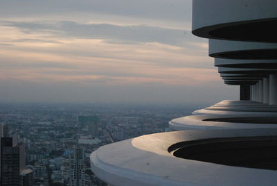 High angle view of cityscape against sky during sunset
