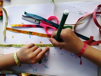 High angle view of hand holding paper