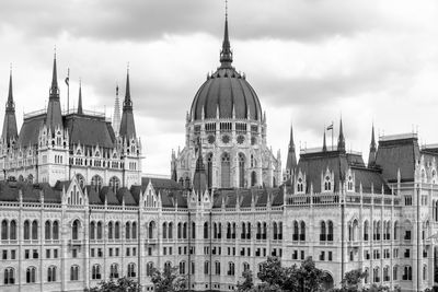 Hungarian parliament building view photographed for a widow in budapest, hungary - aerial view.