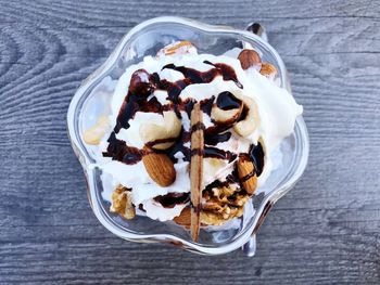 Close-up of ice cream on table