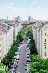 High angle view of road along buildings