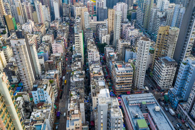 High angle view of street amidst buildings in city