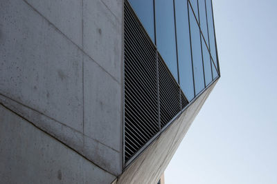 Low angle view of modern building against clear sky