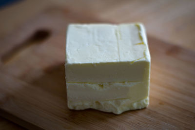 High angle view of bread on cutting board