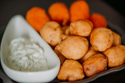 High angle view of snack in bowl