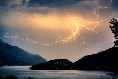 Lightning in sky at night