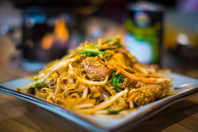 Close-up of meal served on table in restaurant