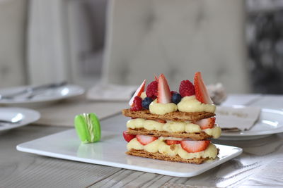 Dessert in plate on table