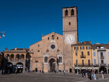 View of historic building against clear blue sky