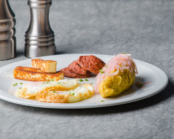 Close-up of food in plate on table