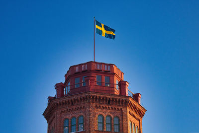 Low angle view of building against clear blue sky in sweden