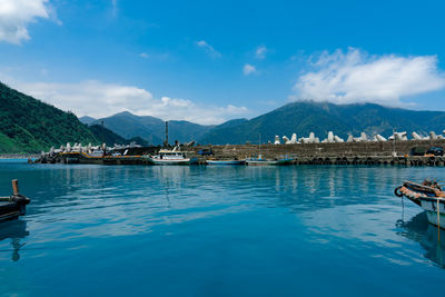 Scenic view of lake against blue sky