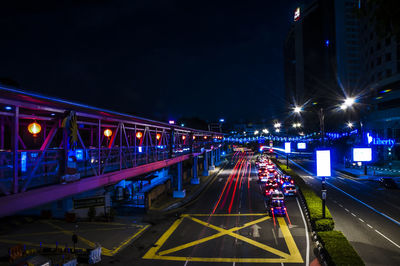 Light trails on road at night