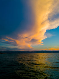 Scenic view of sea against romantic sky at sunset