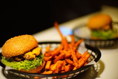 Close-up of burger on plate