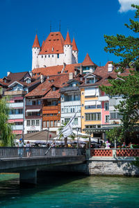 Bridge over river in town