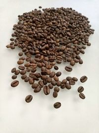 High angle view of coffee beans on table