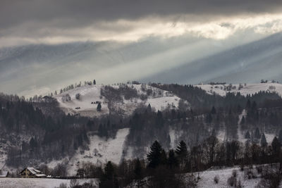 Scenic view of landscape against sky during winter