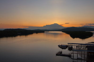 Scenic view of lake against sky during sunset