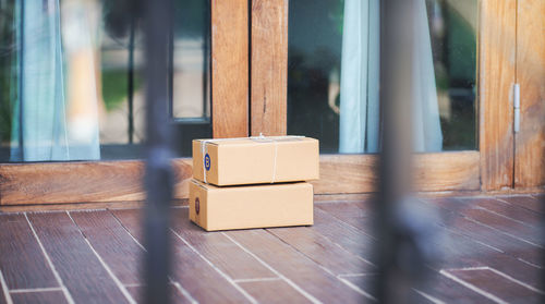 Close-up of box on table in building