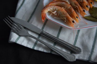 High angle view of bread in plate on table