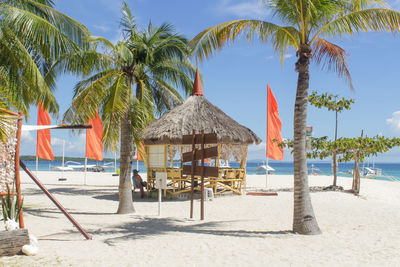 Palm trees on beach against sky