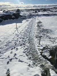 Snow covered land on snowcapped field