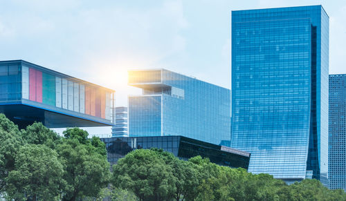 Low angle view of modern building against sky