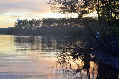 Scenic view of lake against sky during sunset