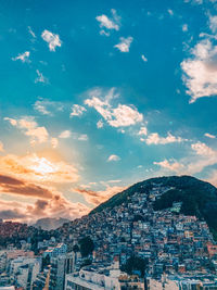 High angle shot of townscape against sky