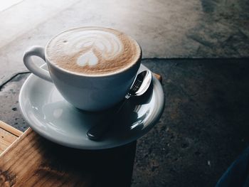 High angle view of coffee on table