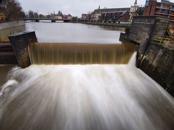 Water flowing on dam