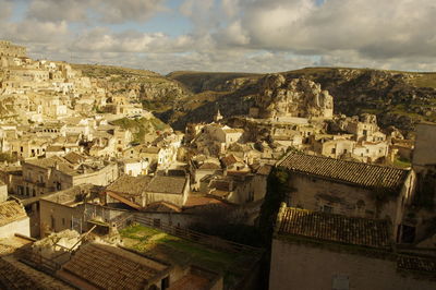 High angle shot of townscape against sky